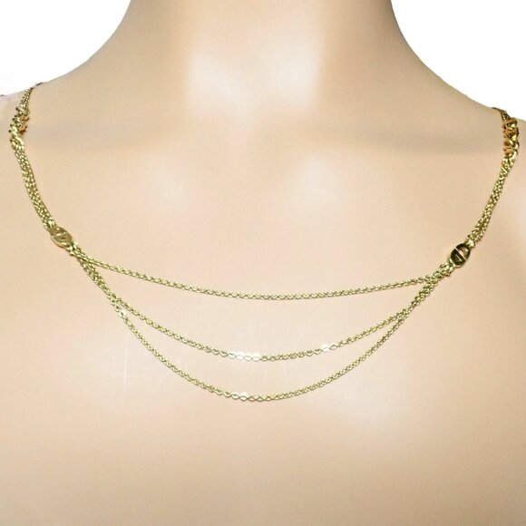 Vintage! Christian Dior Solid 18k Gold CD Three Strand 28" Long Necklace Germany - Picture 11 of 14